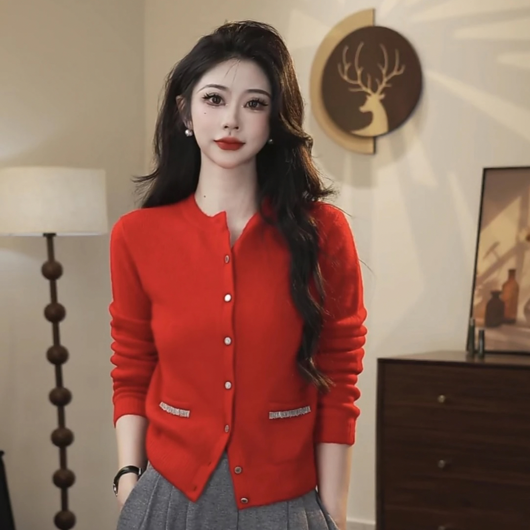 阿玛施AMASS新款百搭气质针织百搭长袖简约显瘦针织开衫女5499272