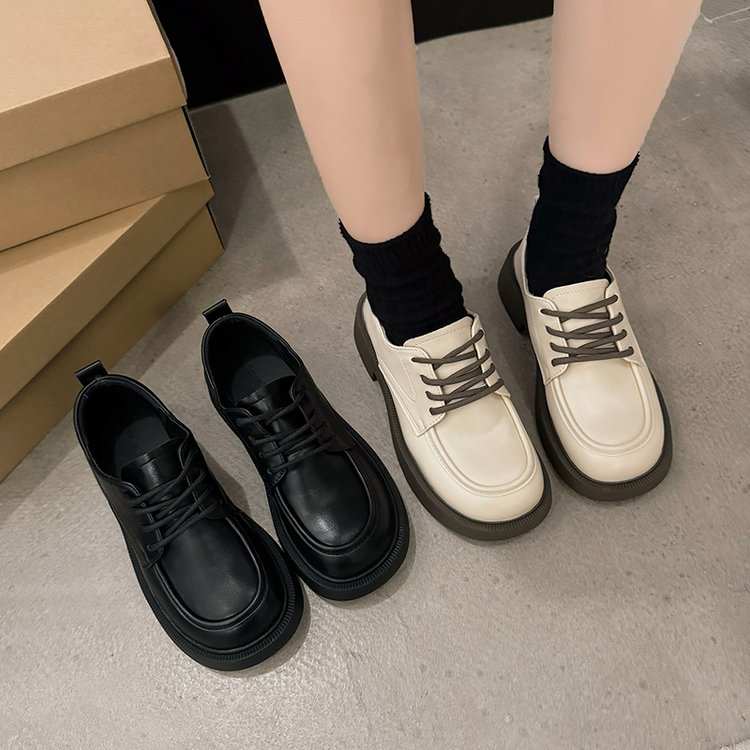 简约风！2023秋新款 系带粗跟舒适女单鞋