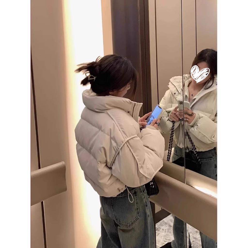 雅鹿2023年冬季新款小个子短款羽绒棉服女韩版立领铺棉外套加厚面