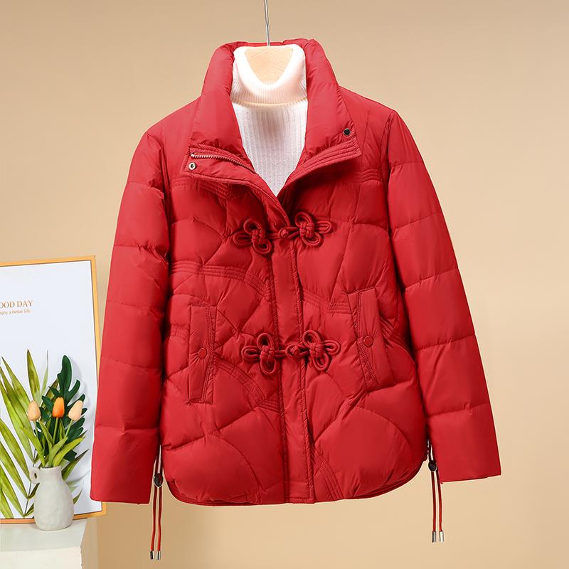 雅鹿洋派时尚设计感盘扣羽绒棉服小个子短款加厚保暖棉衣外套面包