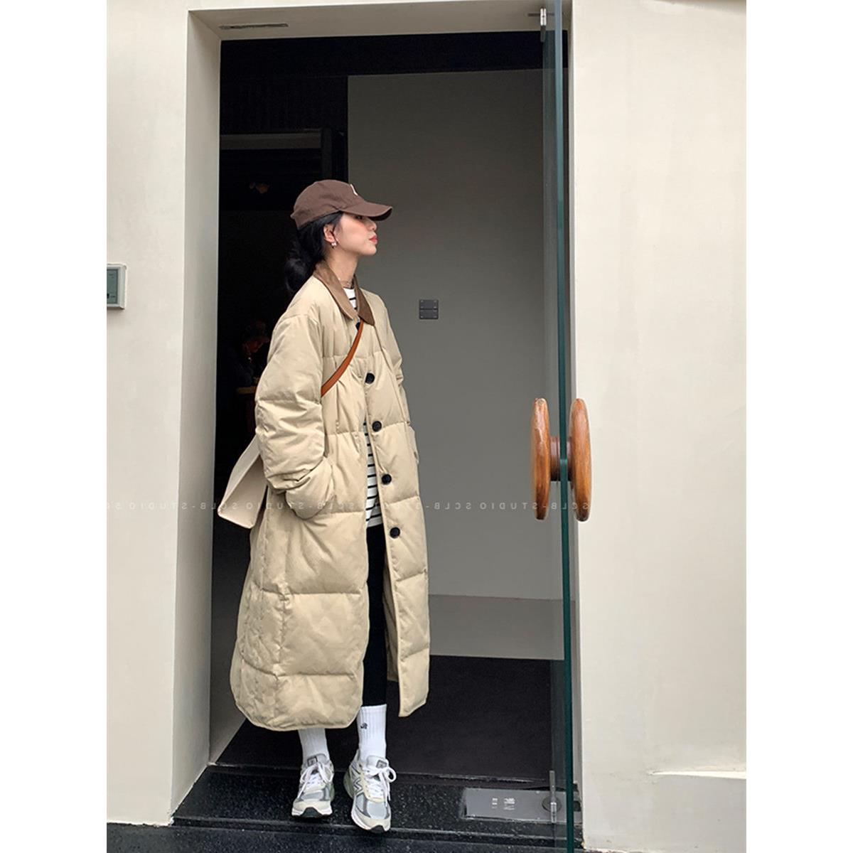 雅鹿长版羽绒棉服女冬季2023新款韩版宽松过膝棉衣加厚保暖面包服