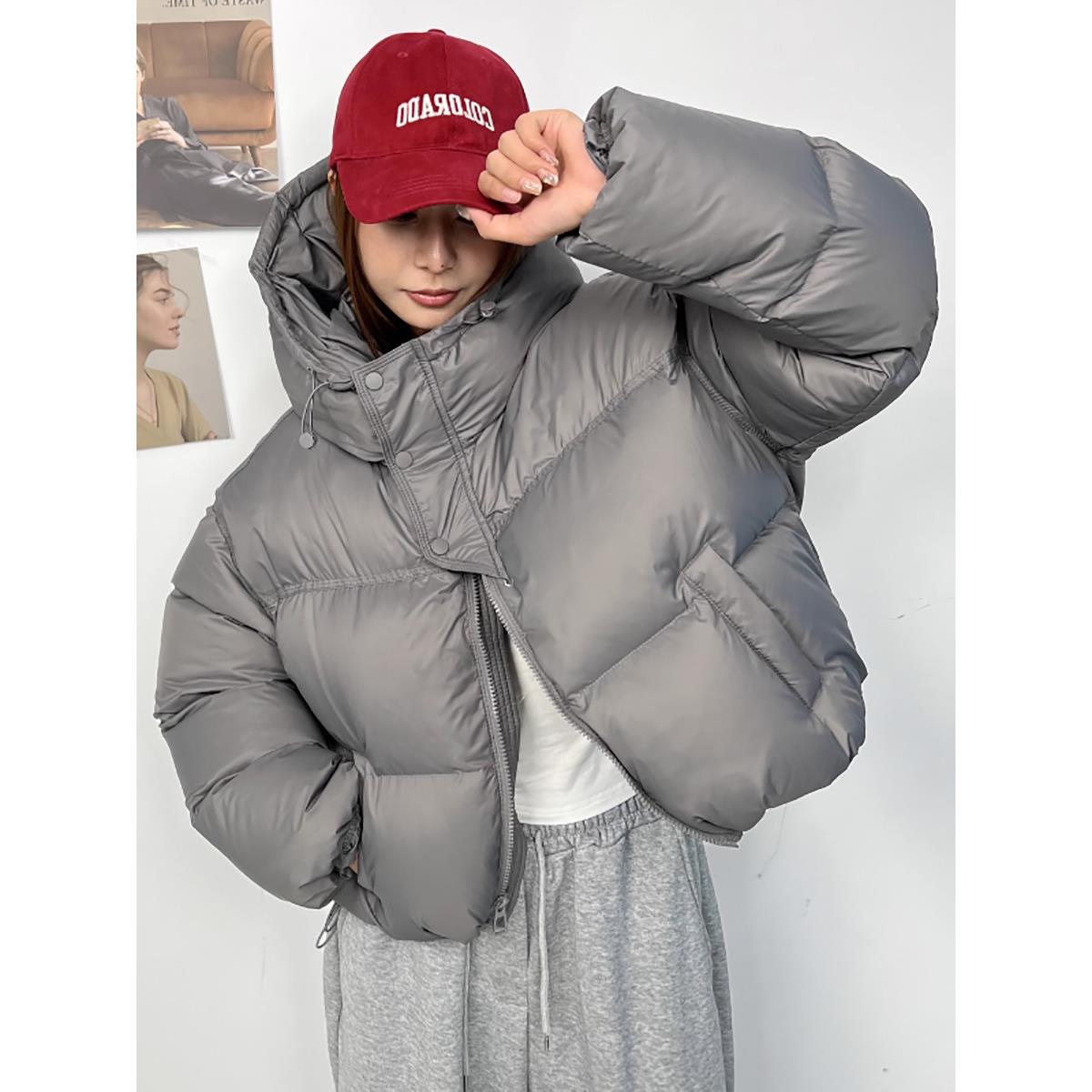 雅鹿短版羽绒衣女2023冬季新款韩版小个子高腰加厚面包服白鸭绒外