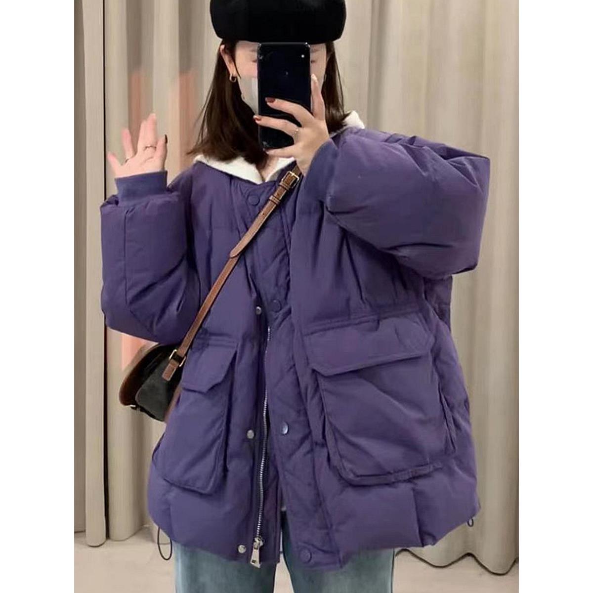 雅鹿欧货小众设计感圆领大口袋羽绒服女2023冬季新款休闲宽松保暖