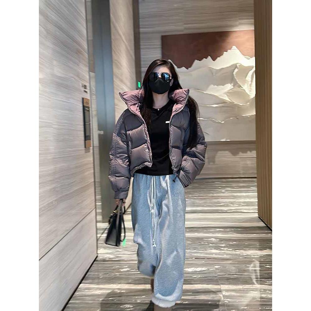 雅鹿气质连帽黑色羽绒棉服外套女秋冬款独特设计感棉衣韩系短款面