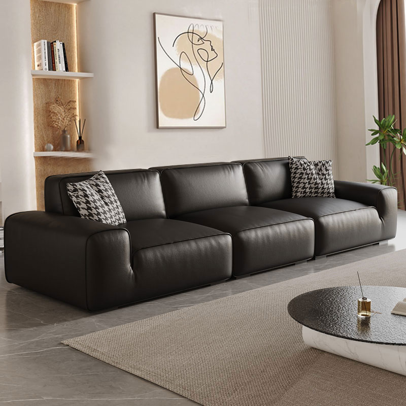 大黑牛直排免洗可折叠真皮沙发意式极简头层牛皮客厅大小户型黑色