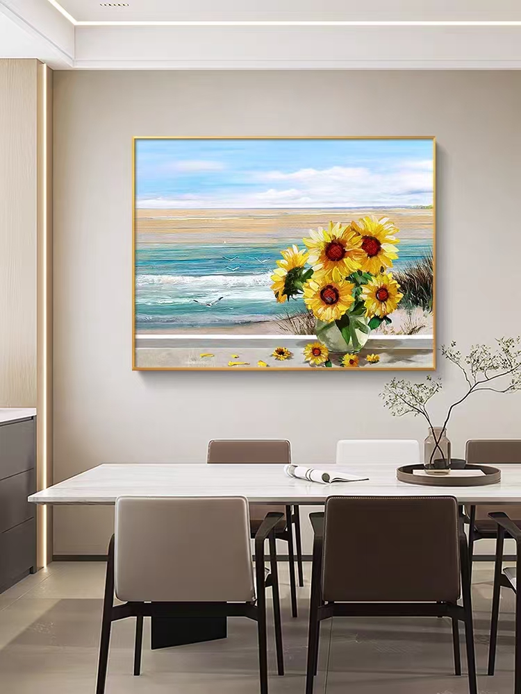 【向阳花开】向日葵手绘油画餐厅现代简约玄关挂画客厅卧室艺术油画