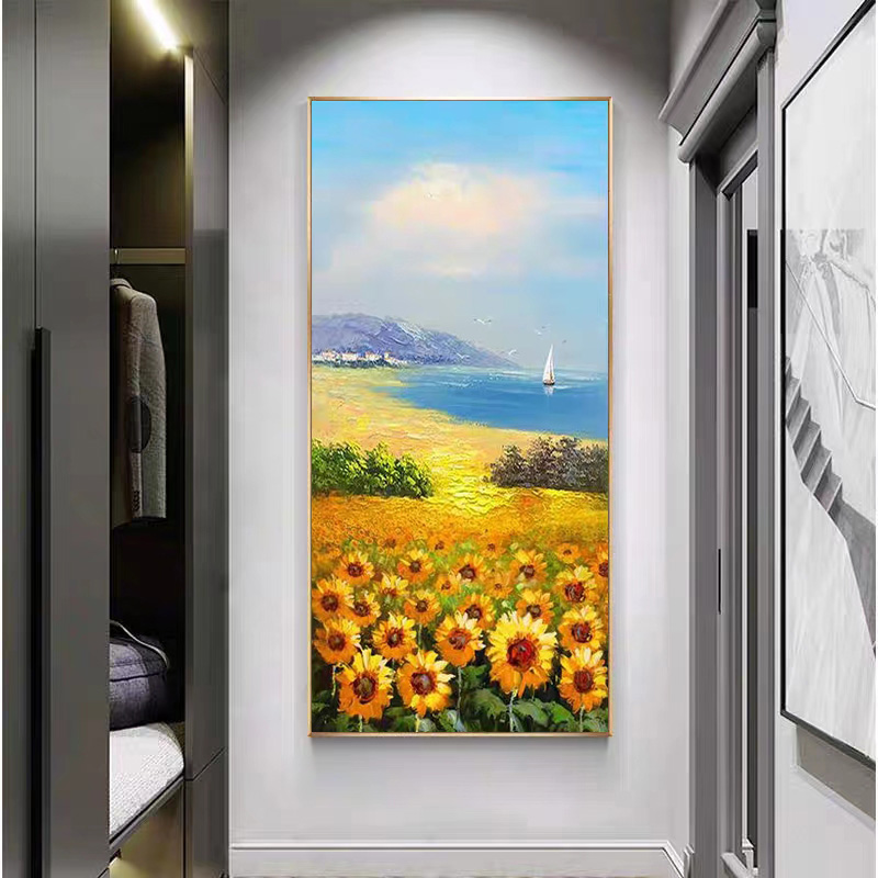 【向日葵】手绘油画现代简约沙发餐厅装饰画简美客厅挂画大芬油画村