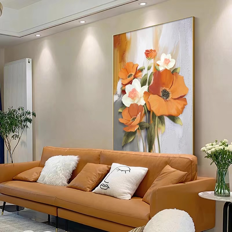 【玫瑰花语】手绘现代轻奢客厅简约大气沙发背景落地高级玄关挂画