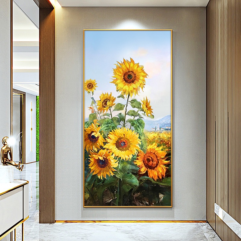 向日葵手绘油画现代简约玄关过道装饰画简美客厅挂画大芬油画村