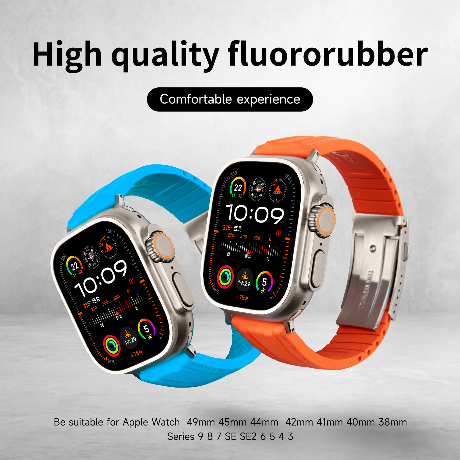 适用苹果iwatch氟橡胶s9快拆s10手表带applewatch8/7SE运动透气男