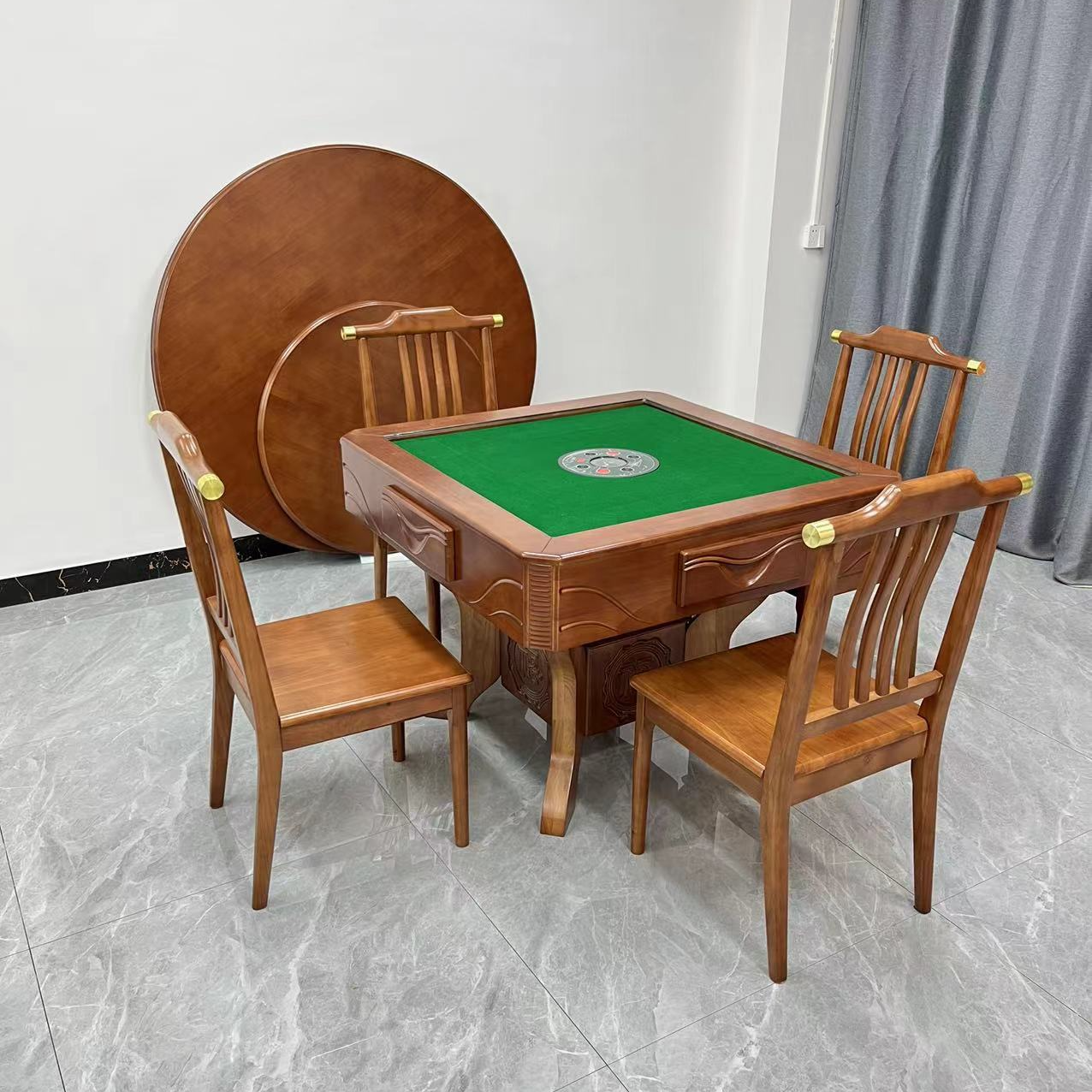 高档实木圆桌麻将机餐桌一体麻将机全自动麻将桌餐桌两用静音机