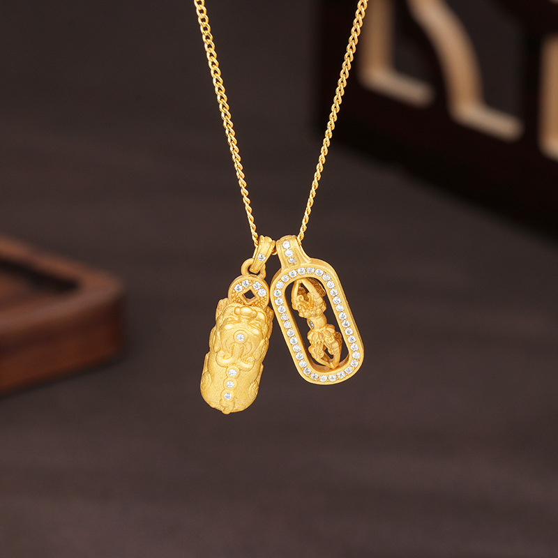 坠链均925银锆石 貔貅金色金刚杵项链吊坠银镀金时尚百搭锁骨链