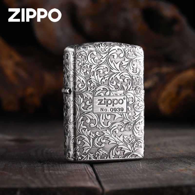 Zippo正版打火机 盔甲古银五面唐草花防风正版打火机 送男士收藏