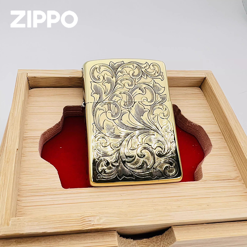 Zippo打火机正版黄铜大唐草花蚊版盔甲手工浮雕防风男士花仙子