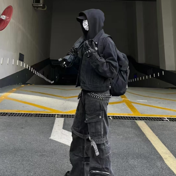 秋冬宽松潮流牛仔裤破洞复古休闲时尚港风