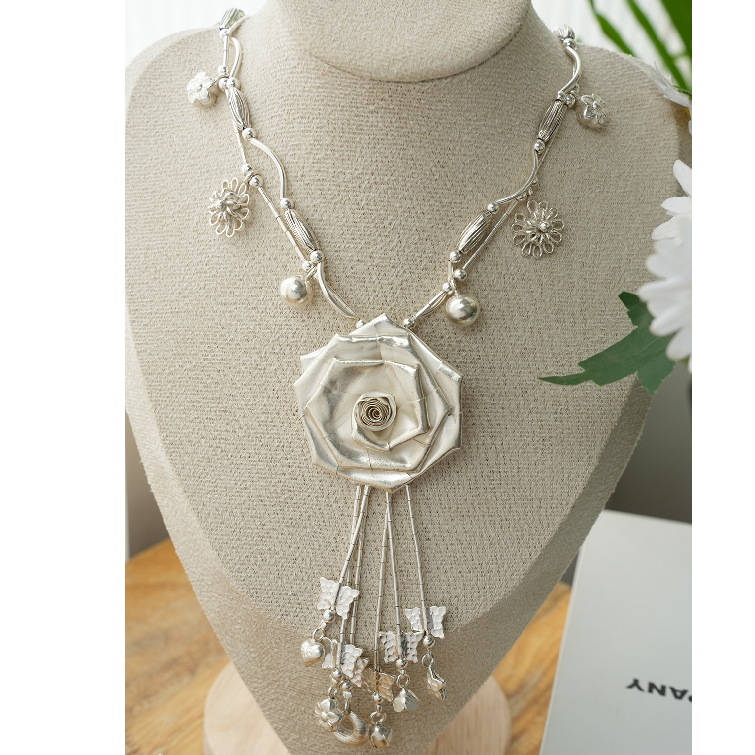 925银银制品 纯银精工手工制作玫瑰之约项链小众百搭复古气质银饰