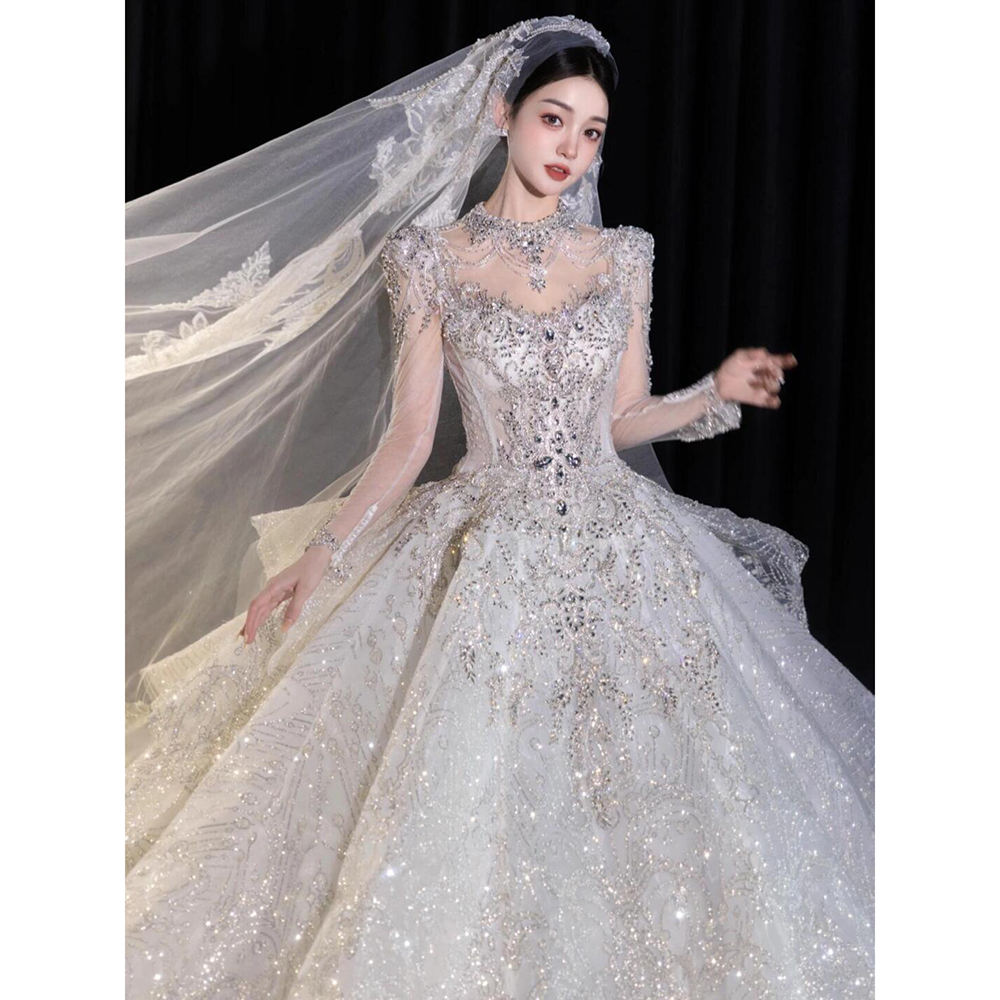 「红人上新」长袖婚纱新娘2025新款主纱重工高级质感复古法式轻纱