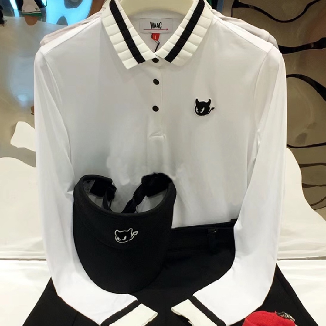 韩国小恶魔家/高尔夫女士上衣/春秋季螺纹领长袖t恤修身上衣 百搭