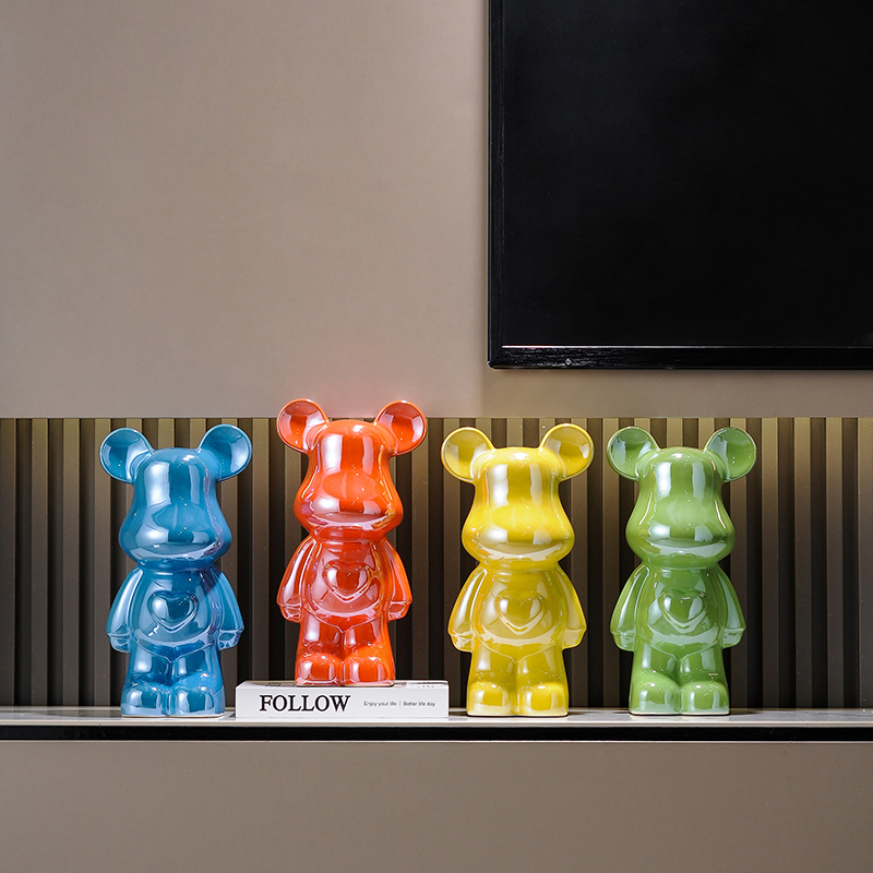 轻奢客厅家居软装28公分陶瓷熊存钱罐摆件轻奢酒柜电视玄关装饰品