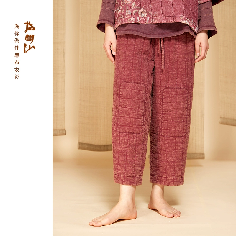 指间沙2442276原创女装24冬全松紧高腰裥棉萝卜裤炒雪花休闲裤