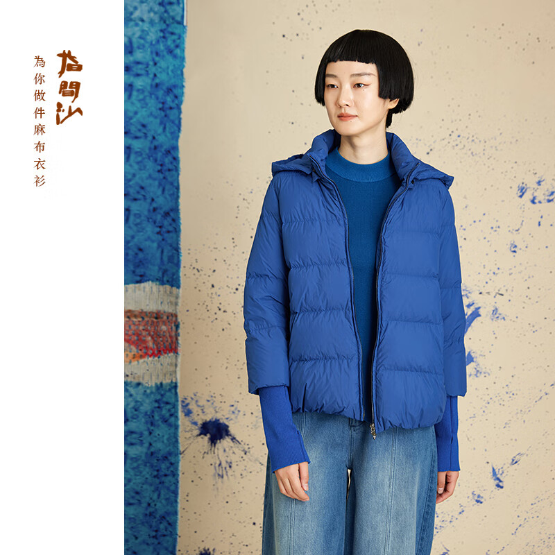 2341142指间沙女装23冬季中式短款外套连帽拉链刺绣短外套