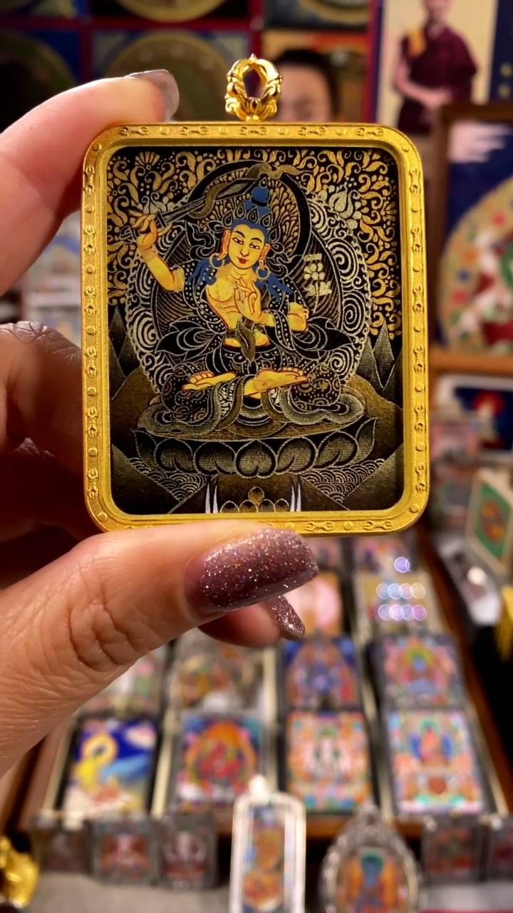 【闪购商品】壹善缘城手绘唐卡黑金文殊铜壳