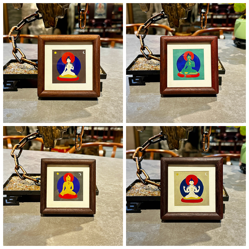 壹善缘城手绘唐卡无相F禅意桌摆矿物颜料手绘实木框