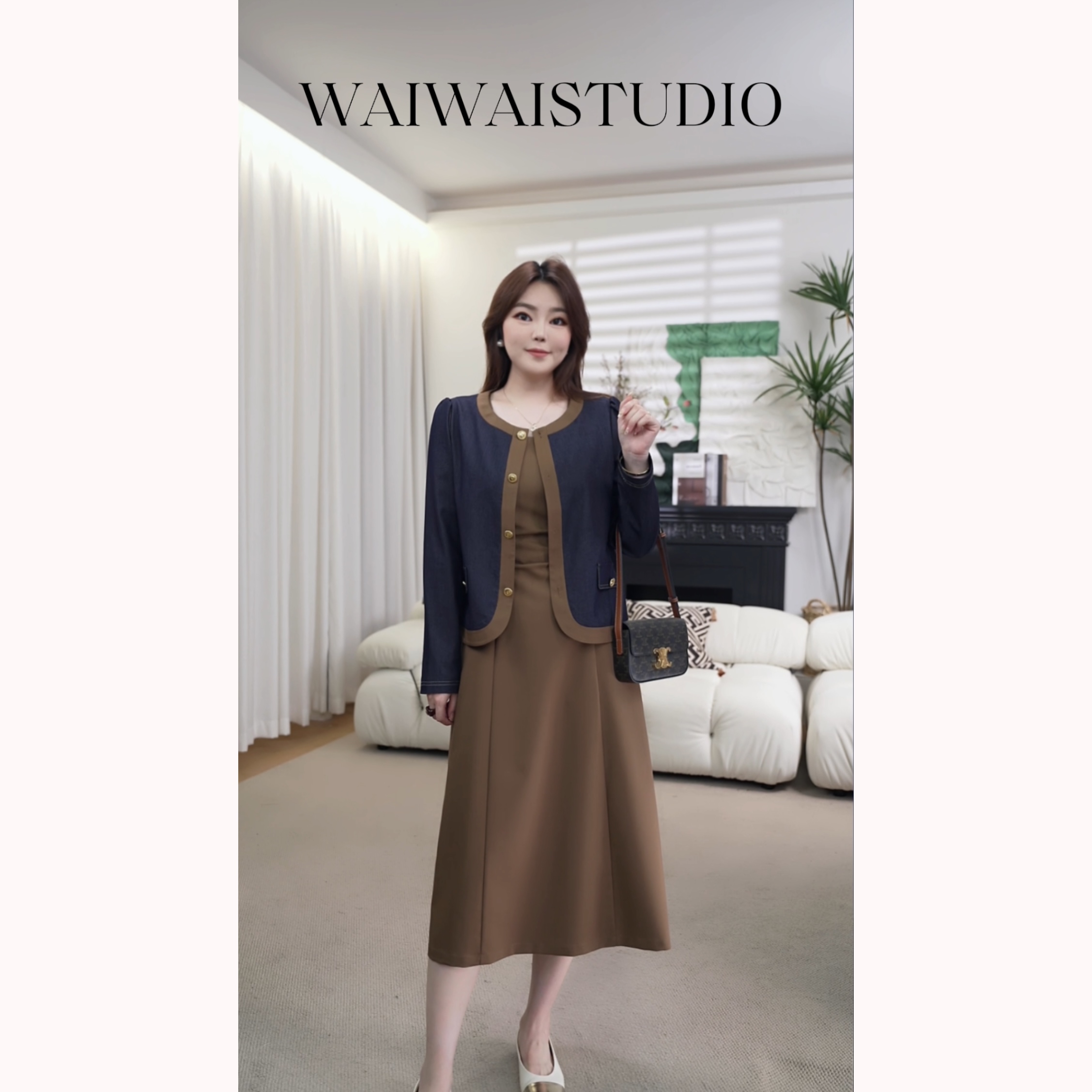 【曼城旧事】 新款气质拼接仿牛仔背心裙套装 24A043