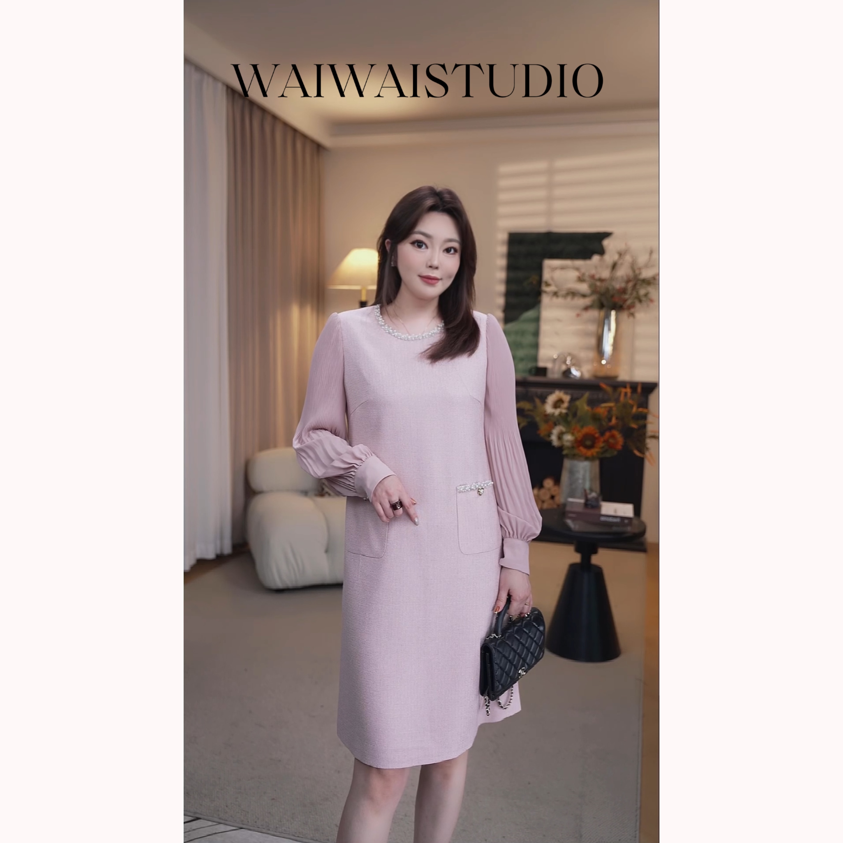 【南风旅行】新款气质小香风袖子拼接压褶气质连衣裙 24A253