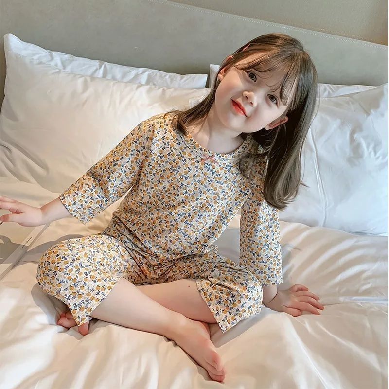 【洋溢】儿童装2023年宝宝夏装新款中小童洋气七分袖家居服女童JC30