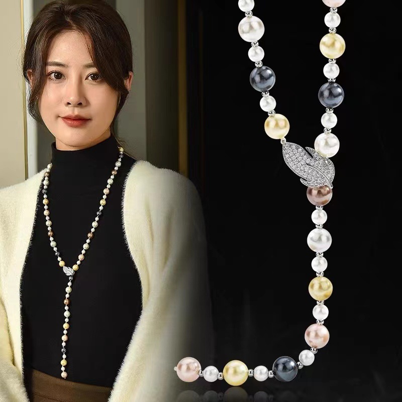 铜合金仿珍珠项链 K706混彩珠珠毛衣链