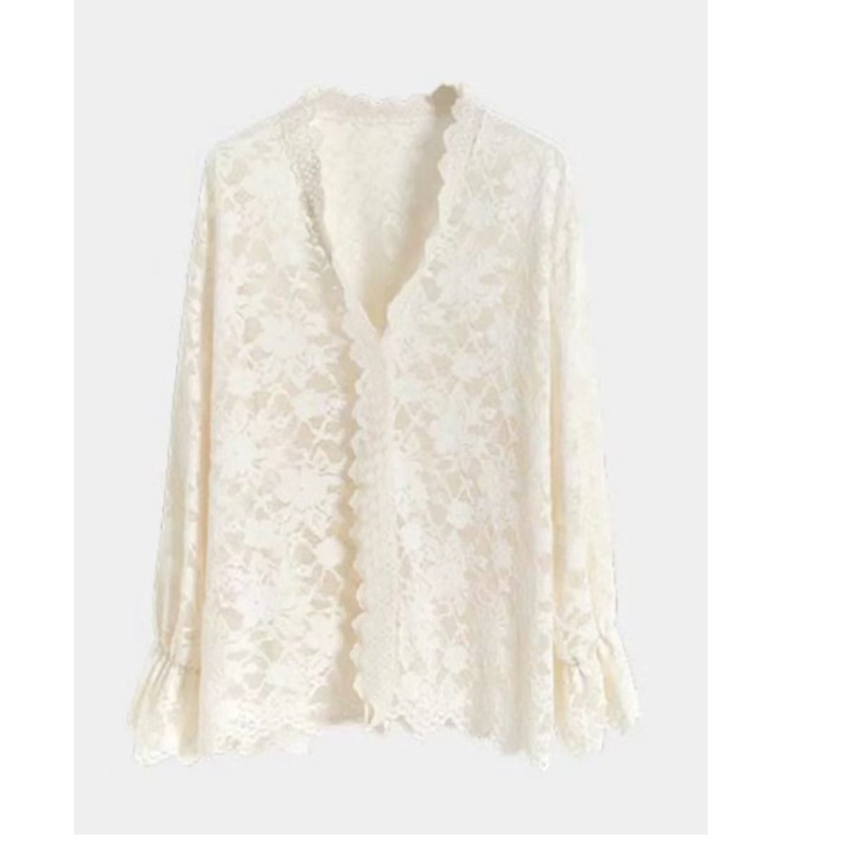 【高个子定制】洋气镂空长袖蕾丝衬衣