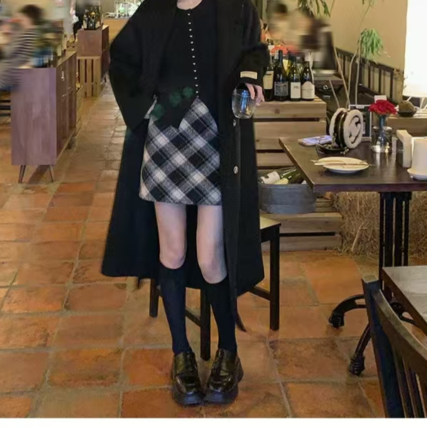 【高个子定制】复古格子毛呢半身裙