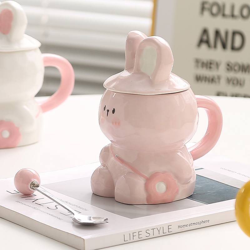 兔子陶瓷杯子马克杯带盖可爱卡通生日礼物伴手礼情侣牛奶杯喝水杯