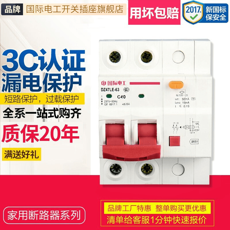 国际电工小型断路器漏电保护器DZ47-63A保护电闸家用总开空气开关