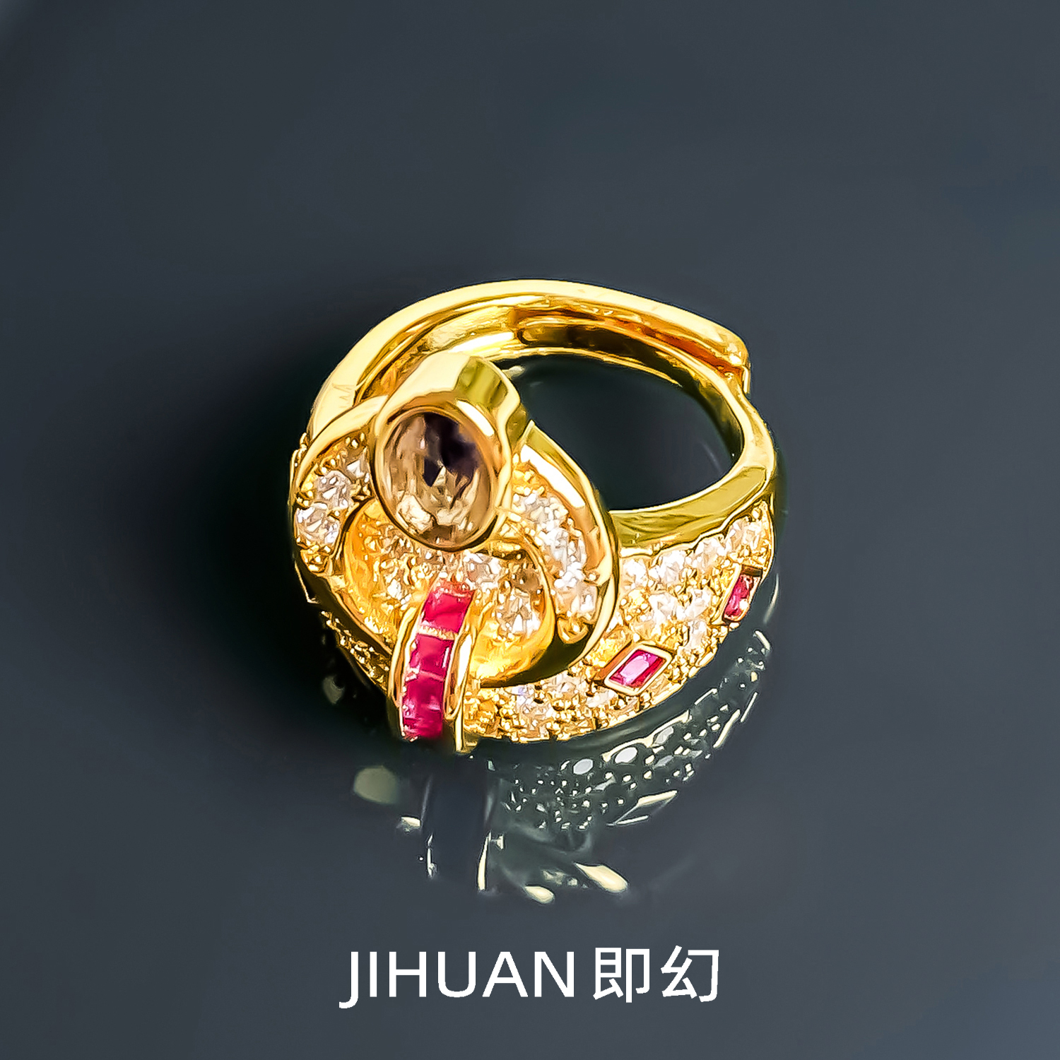 即幻 铜合金戒指 欧美时尚大气镶嵌气质设计师款优雅戒指 GR-7959