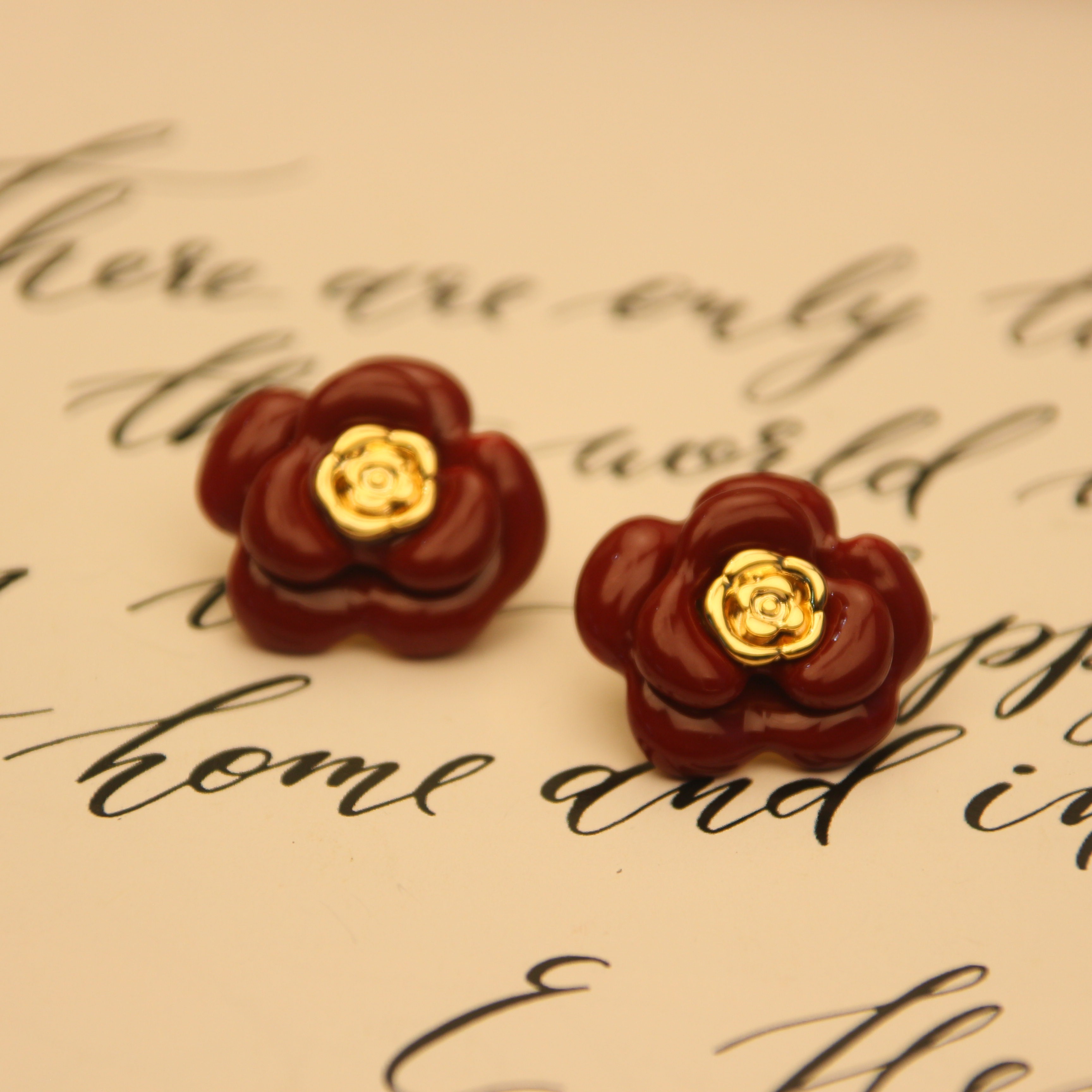 铜合金耳饰 7012手工气质百搭复古红色古风法式古法耳饰