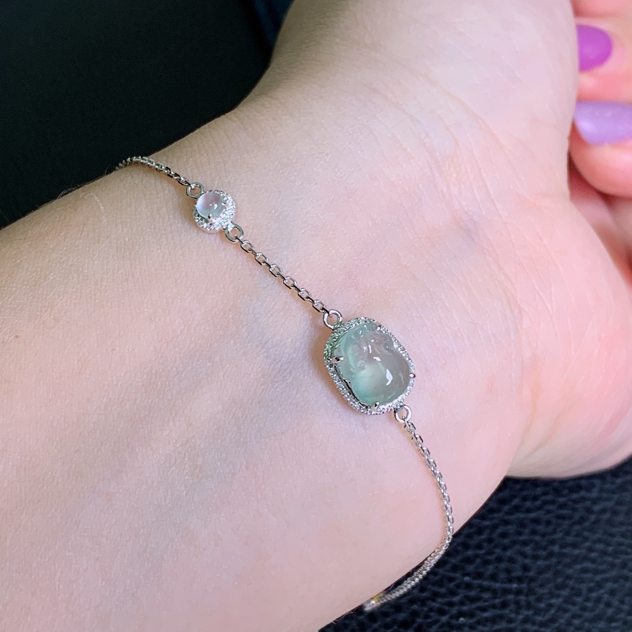 天然缅甸A货翡翠高冰金蟾貔貅手链女款精致时尚18k金镶珠宝玉石