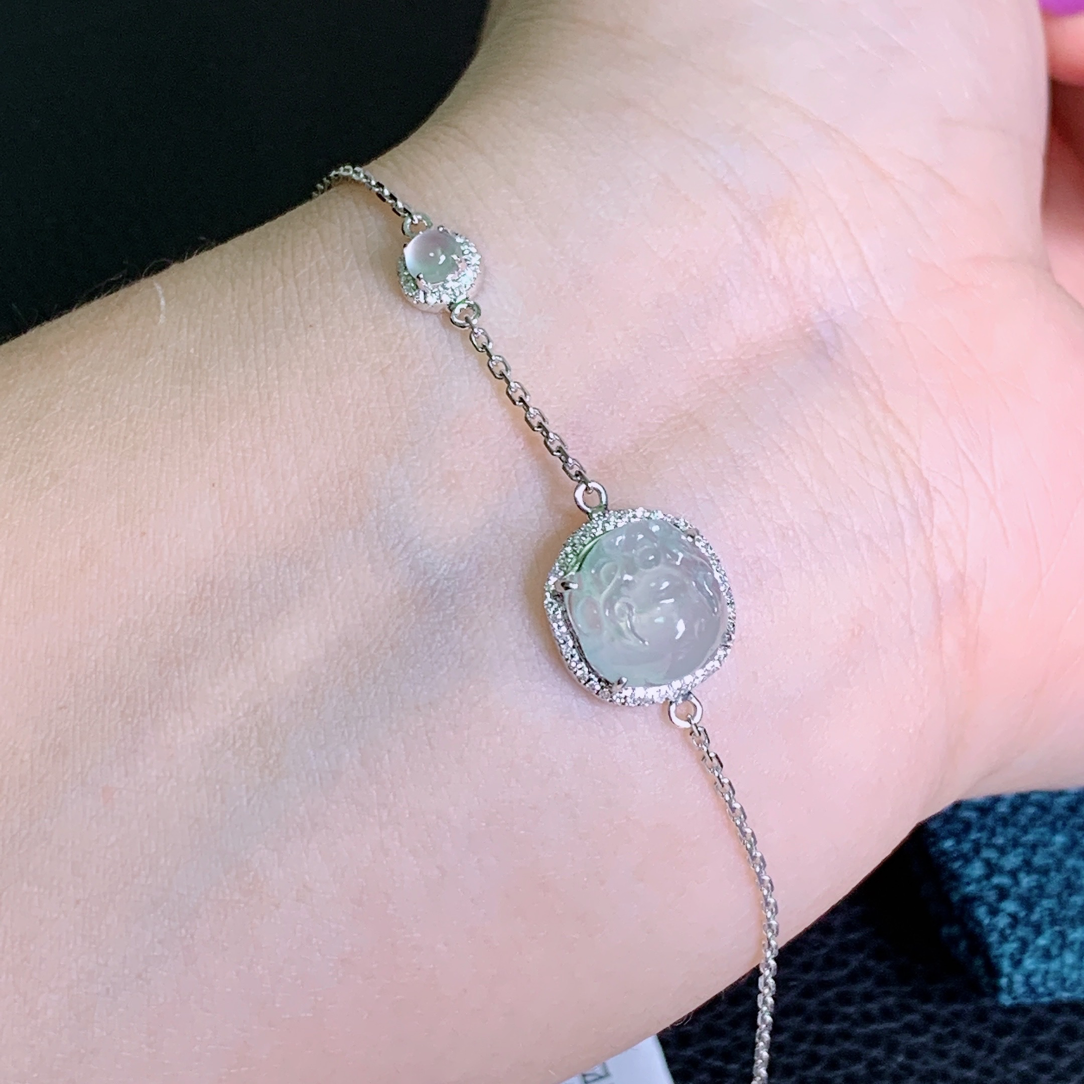 天然缅甸A货翡翠冰种金蟾貔貅手链女款精致时尚18k金镶珠宝玉石