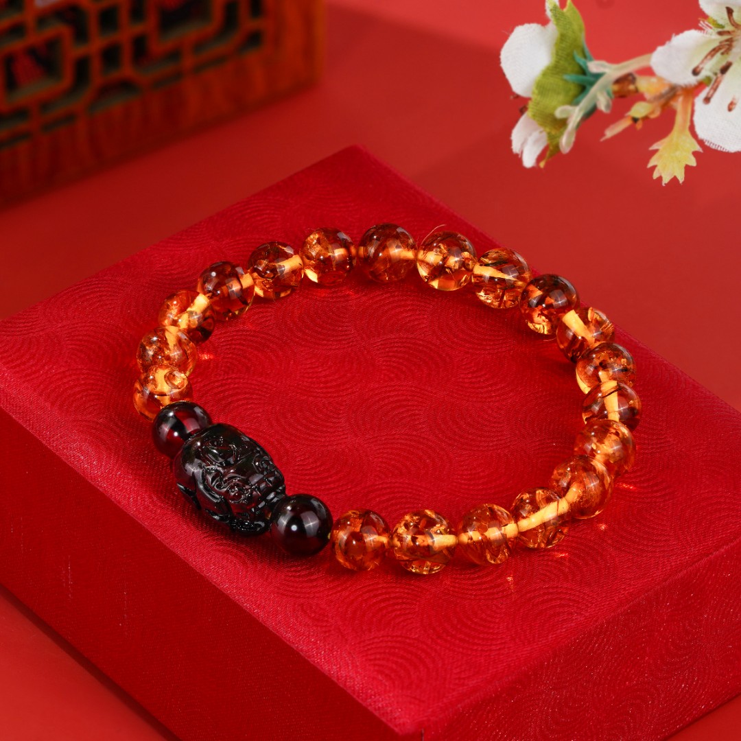 【典藏】血珀貔貅花珀手串