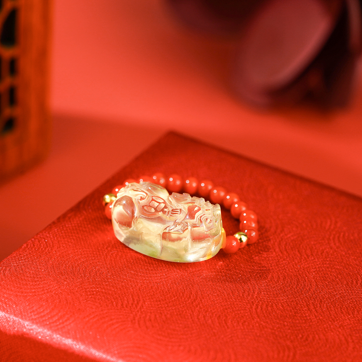 【典藏】黄水晶貔貅戒指霸王貔貅吞金兽南红新中式戒指