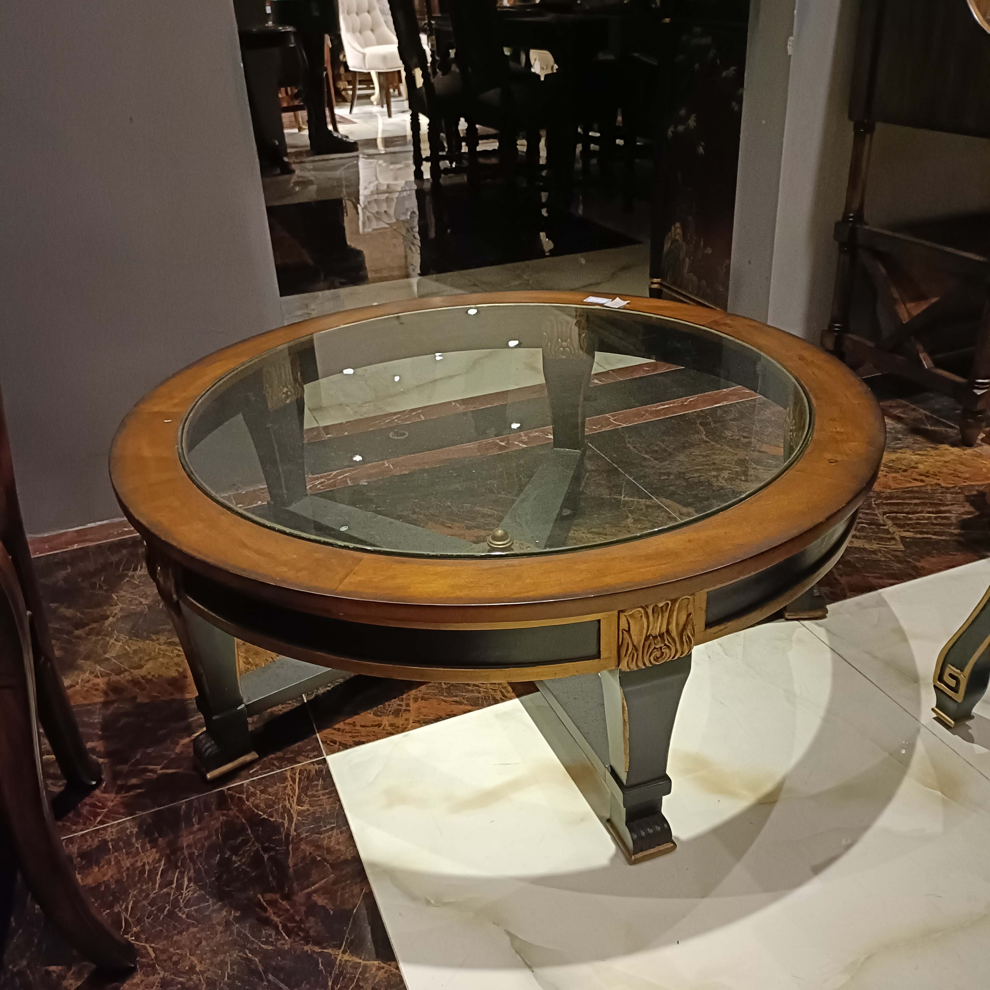 （孤品）茶几美式新中式古典深色皇朝原木色圆茶几美式新中式古典