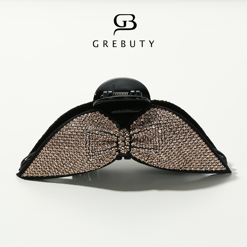 GREBUTY 4049 新品香槟色锆石闪闪蝴蝶结抓夹