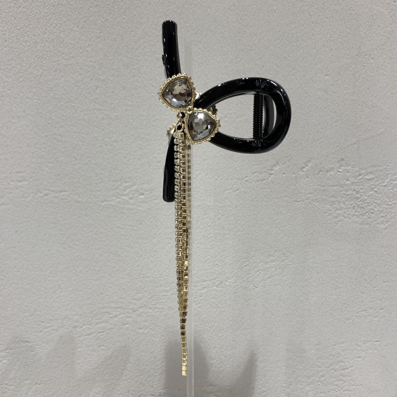 GREBUTY 5511 简约百搭灰色水晶流苏蝴蝶结抓夹