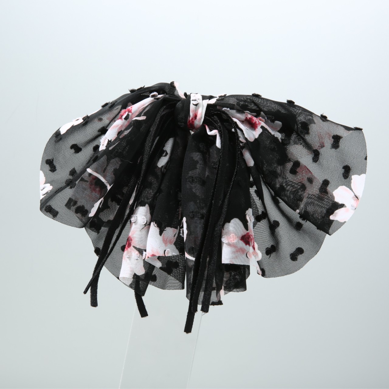 GREBUTY  3957 新品黑色花花蝴蝶结弹簧夹