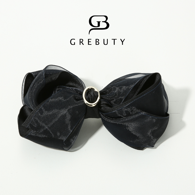 4054 新品藏蓝色纱纱多层蝴蝶结弹簧夹