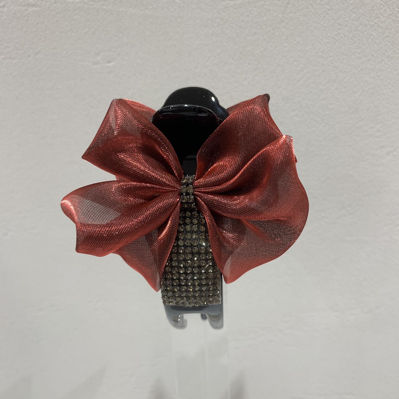 GREBUTY 4874 简约气质酒红色蝴蝶结丸子头