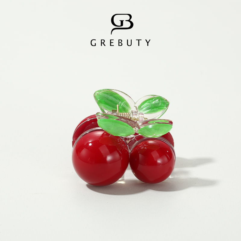 GREBUTY 4547 新品红色珠珠樱桃小抓夹