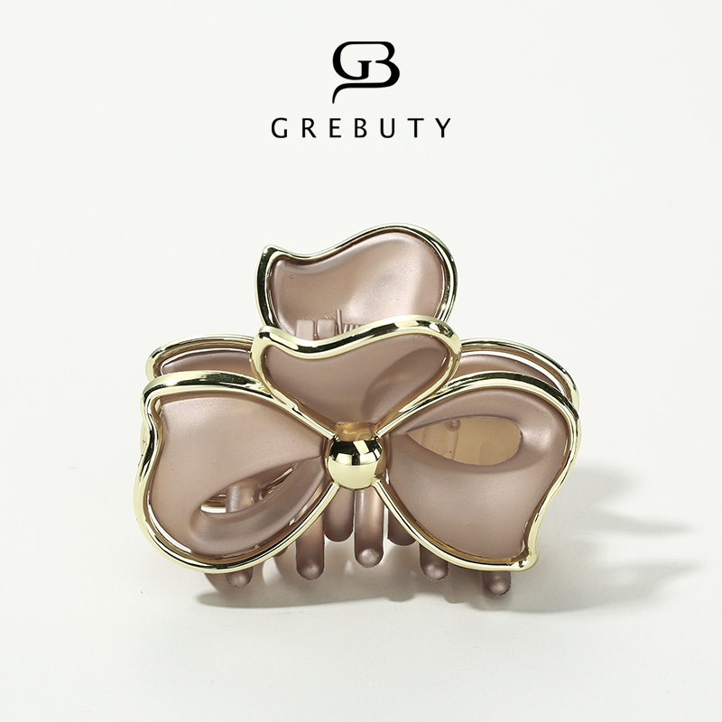 GREBUTY 4527 新品香槟色蝴蝶结抓夹发饰
