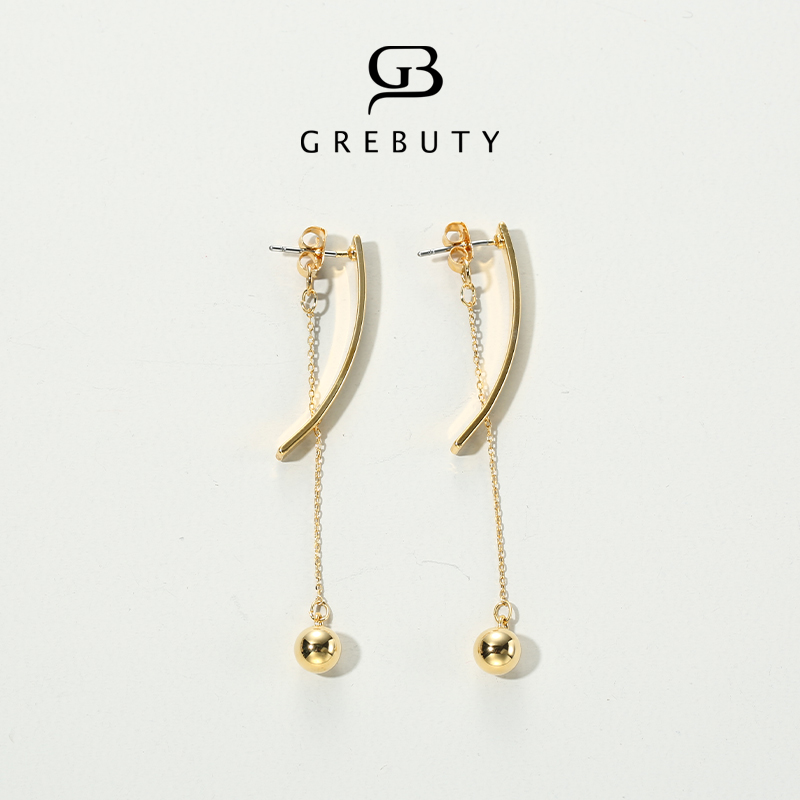 铜合金亚克力耳饰   1043 GREBUTY新品金色吊坠珠珠耳环